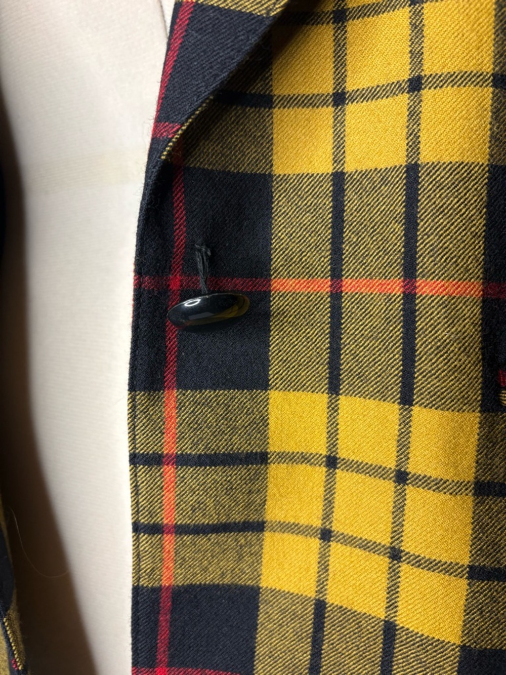 Wool Yellow Plaid Tailored Blazer Jacket - Classic Notch Lapel - Picture 6 of 6